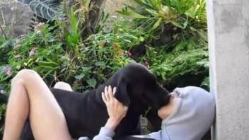 Hottie in a hoodie enjoying dog fucking outdoors