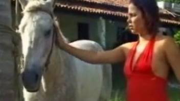 Smoking hot Latina fucks a bottle before fucking a horse