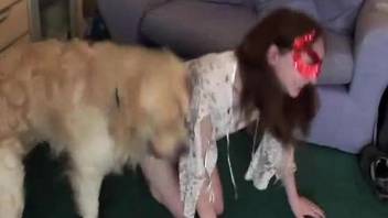 Shaggy dog fucking a horny MILF on all fours