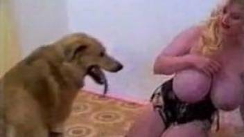 Big-breasted blonde bimbo fucking a sexy doggo