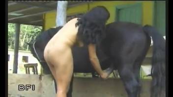 Sexy amateur fucked by the horse and jizzed on tits