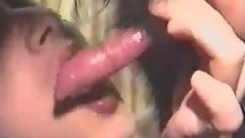 Sexy chick deepthroating an animal dick here