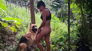 Shades wearing Latina badass finds a dog for fucking