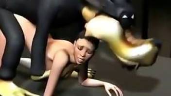 Mulatto sucks a big dog dick and fucks her